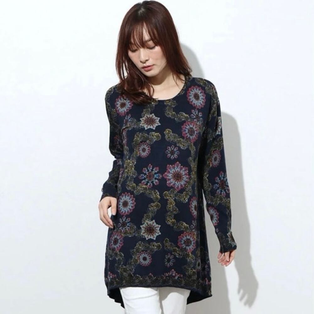 NEW Desigual Size L Fine Knit Jumper Sweater Mandala Crewneck